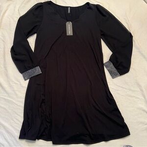 NWT Black Dress with sheer sleeves with silver Accents